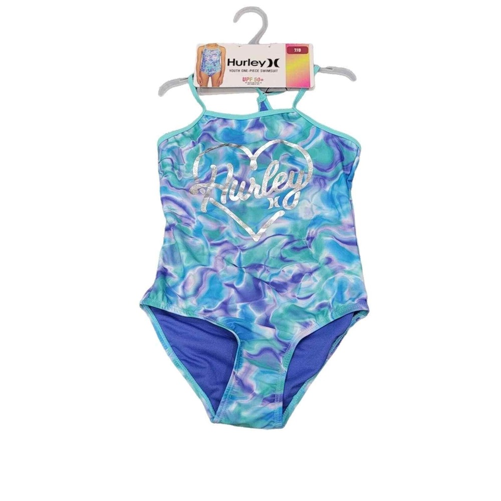 NWT Hurley Youth 1 Piece Swim Suit Blue Tie‎ Dye Size 5/6